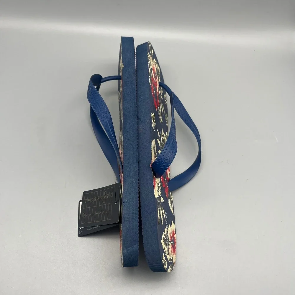 NWT Forever 21 Flip Flops Men's Large 45/46‎ Navy Blue Tropical Floral Hibiscus